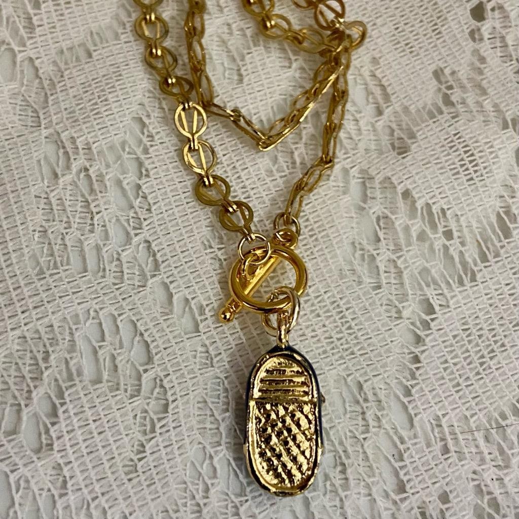 Vintage, Blue-Black Enamel Shoe Gold Tone Necklace