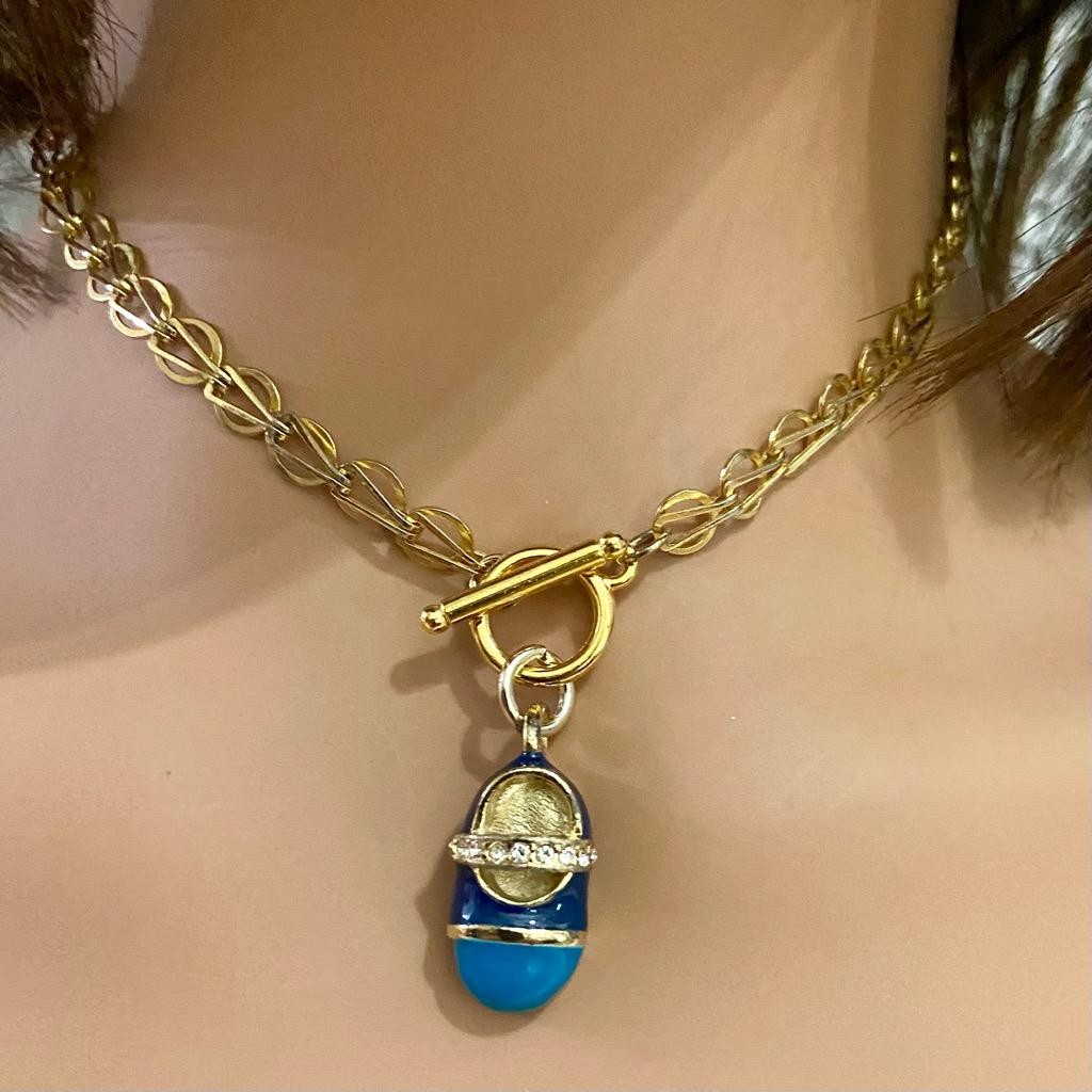 Vintage, Blue-Black Enamel Shoe Gold Tone Necklace