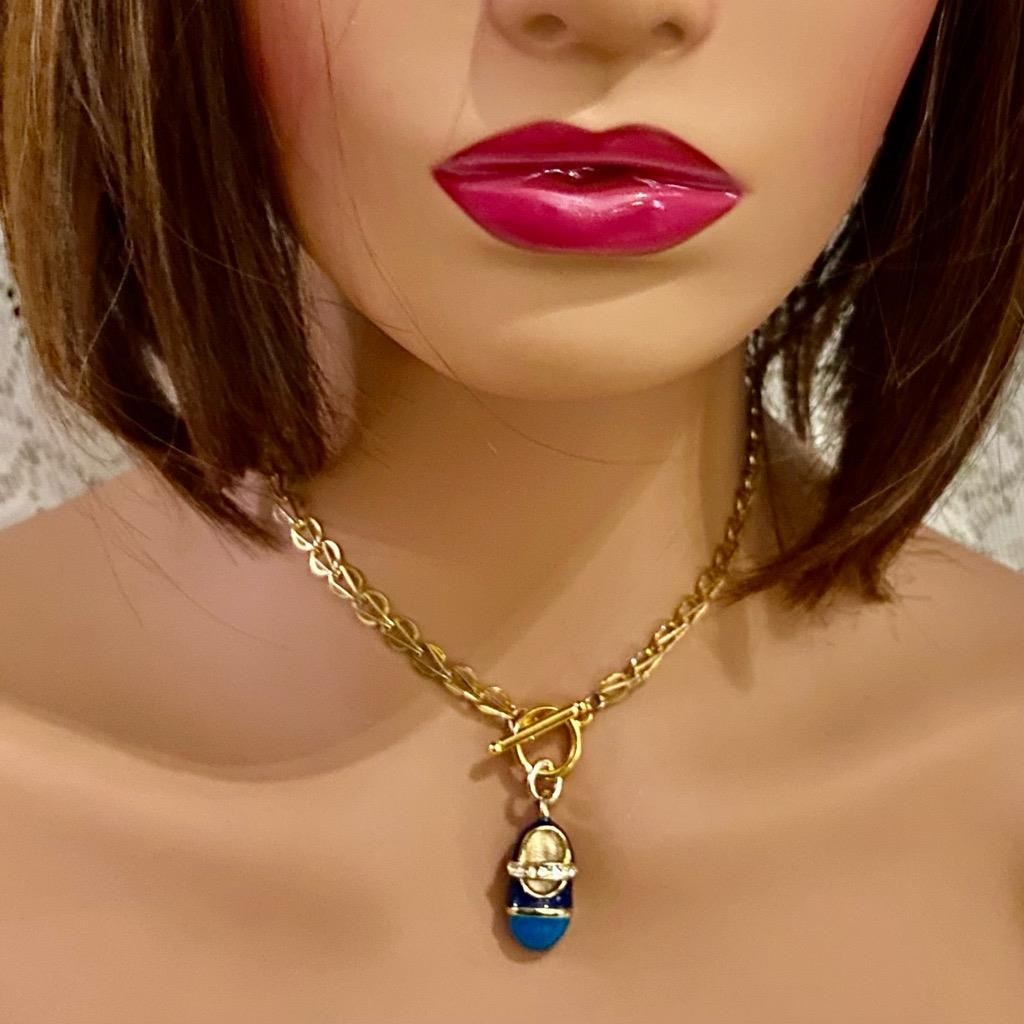 Vintage, Blue-Black Enamel Shoe Gold Tone Necklace