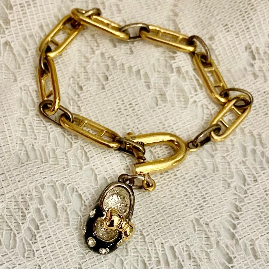 Vintage, Gideon Black Enamel Shoe Gold Filled Bracelet