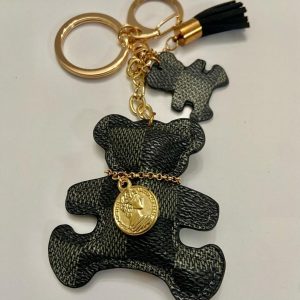 Stunning, 3-Way, Gray Checkered Bear Handbag Charm, Key Chain