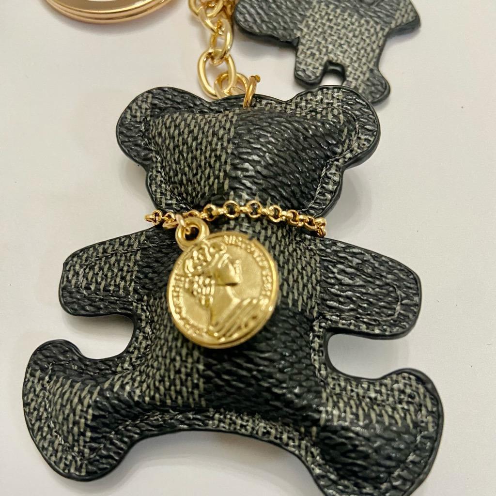 Stunning, 3-Way, Gray Checkered Bear Handbag Charm, Key Chain