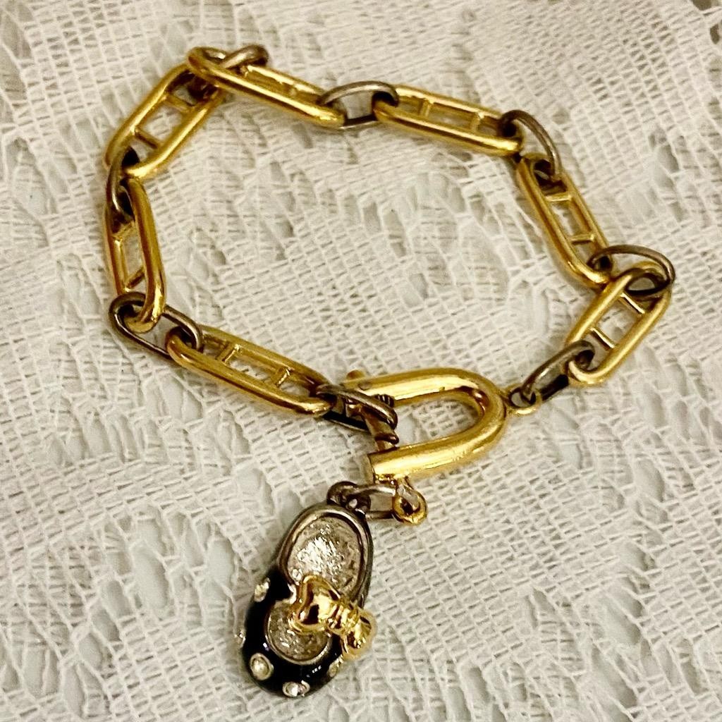 Vintage, Gideon Black Enamel Shoe Gold Filled Bracelet