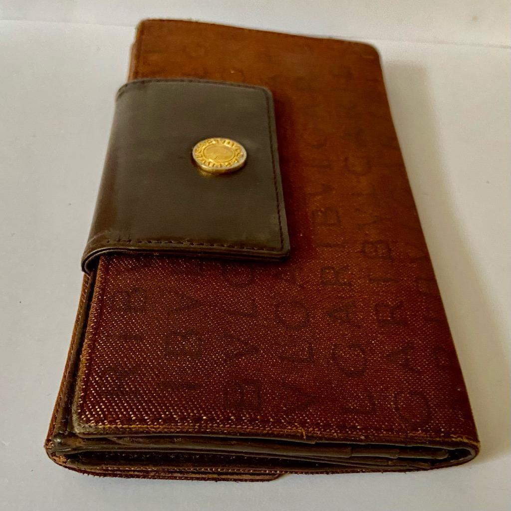 Authentic Bulgari Tan Mono Coated Canvas with Brown Leather Trim Long Wallet