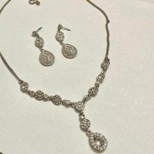 Vintage, Givenchy Silver Tone and Chunky Teardrop Crystal Necklace and Earrings