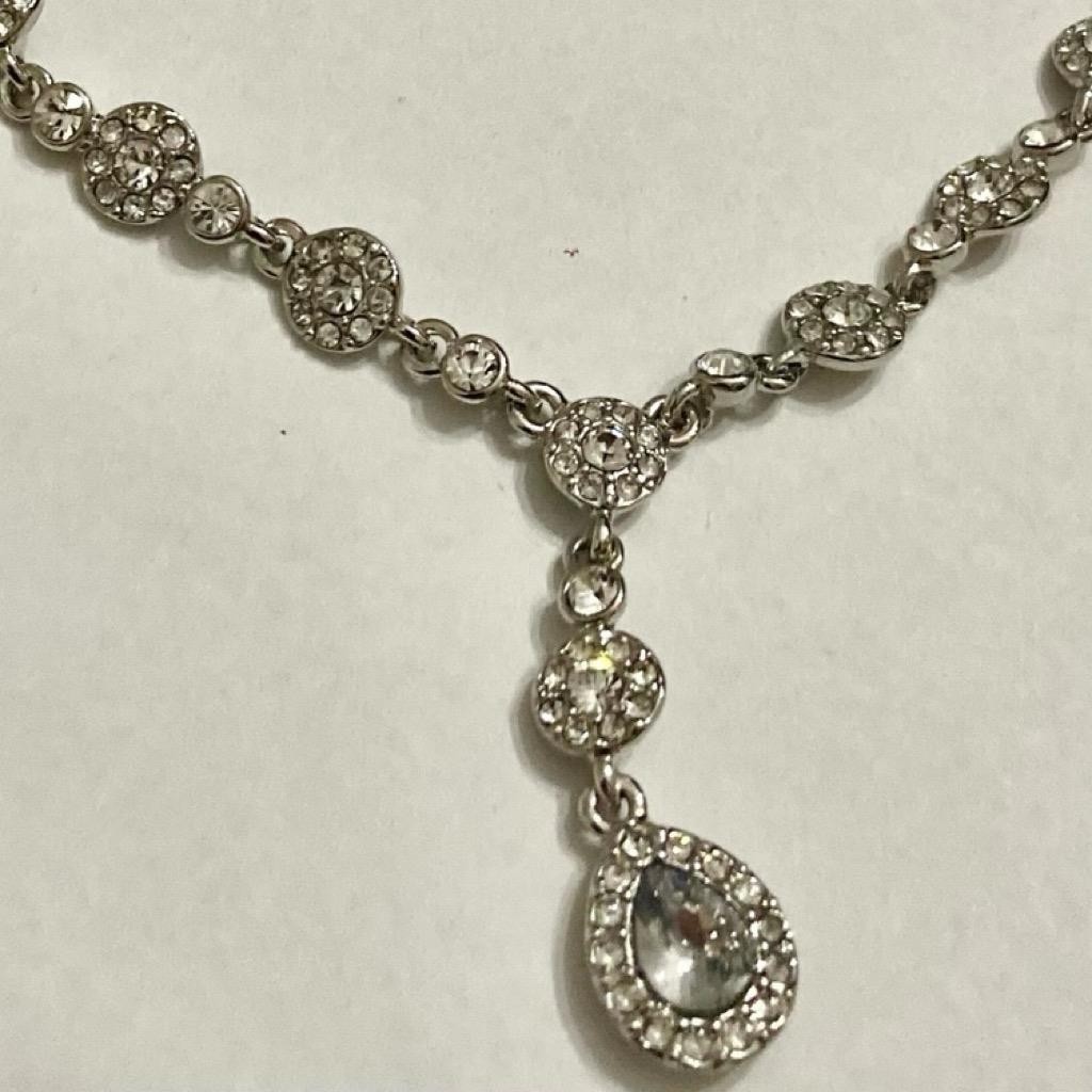 Vintage, Givenchy Silver Tone and Chunky Teardrop Crystal Necklace and Earrings