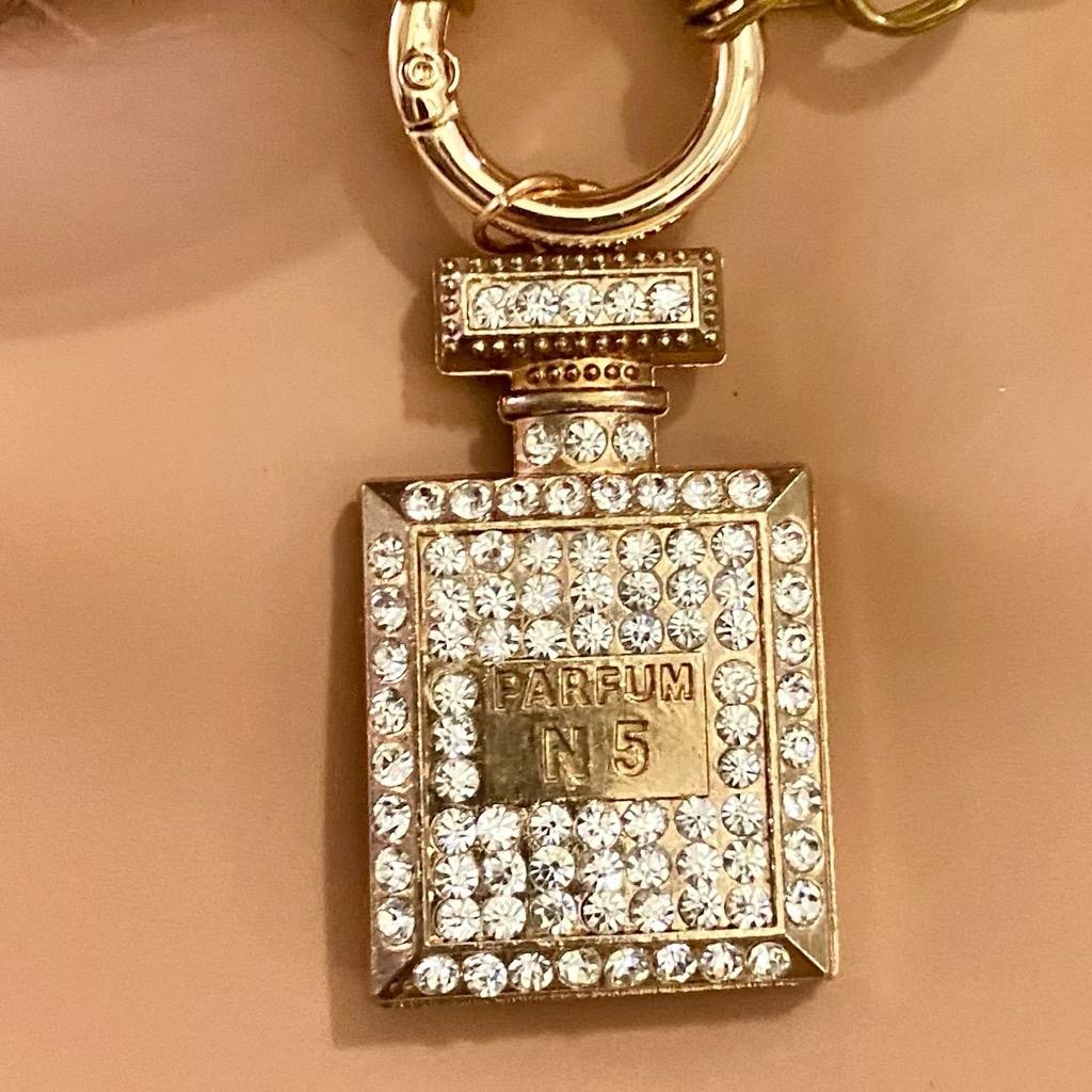 Vintage, Parfum Bottle with Rhinestones Gold Tone 16in Necklace
