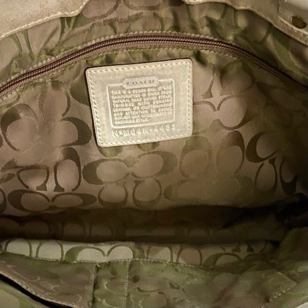 Coach 4433 Beige Straw w/ Suede Leather Trim Satchel- Shoulder Bag