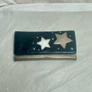 Vintage Relic, Black-Gold Leather Long Wallet 7.5in x 4in