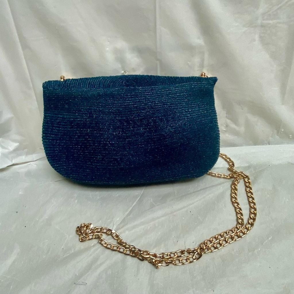 Vintage, Navy Blue Hemp Small Crossbody Bag 6in x 10in x 2in