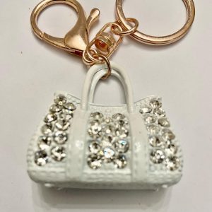 Stunning, 2-Way, White Enamel-Clear Rhinestone Handbag Charm-Key Chain
