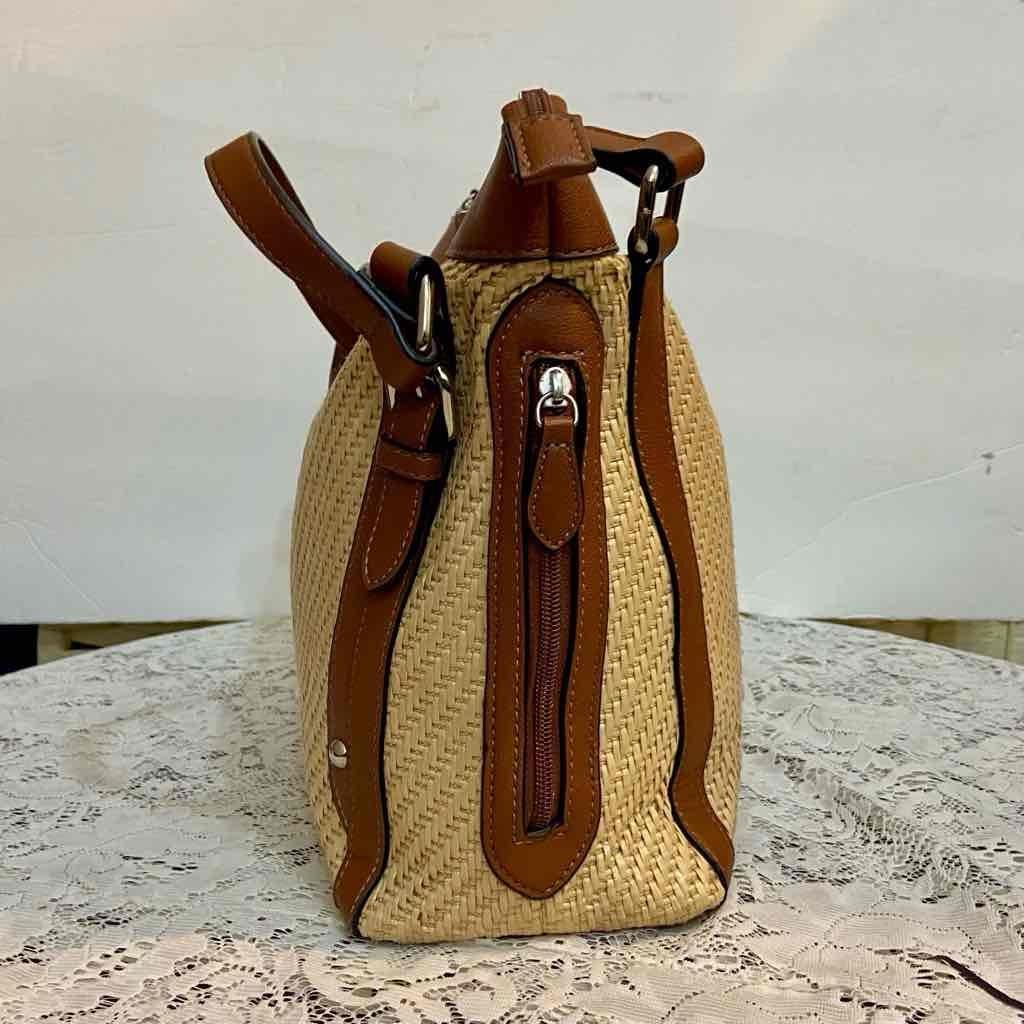 Chaps Beige Shoulder Bag with Brown Leather Strap