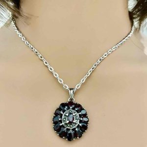 Antique, Cluster of Garnet- Princess Sterling Pendant Necklace