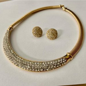 Vintage , Givenchy New York Gold Tone -Crystal Necklace and Earrings Set