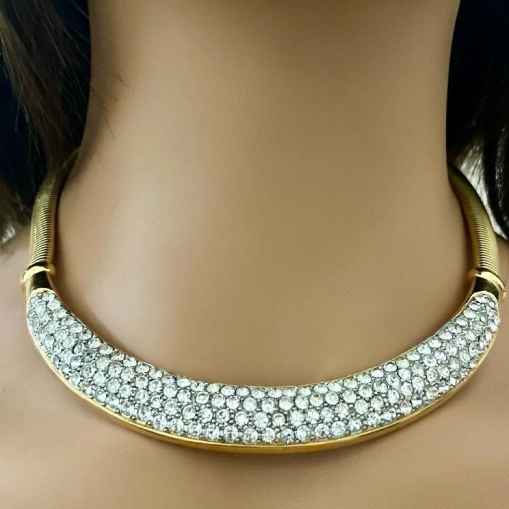 Vintage , Givenchy New York Gold Tone -Crystal Necklace and Earrings Set