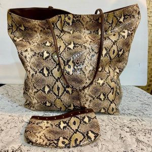 DSW 2-pc Large Faux Snakeskin Tote or Weekender Bag with Coin Wallet