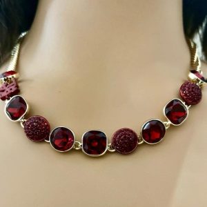 Karl Lagerfeld Chunky Red Crystals 20-inch Gold Tone Necklace