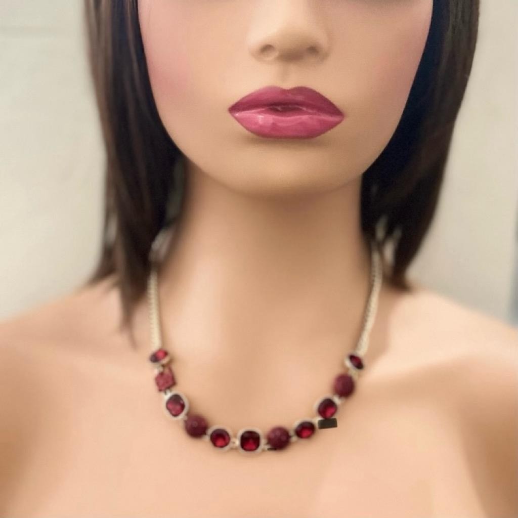 Karl Lagerfeld Chunky Red Crystals 20-inch Gold Tone Necklace