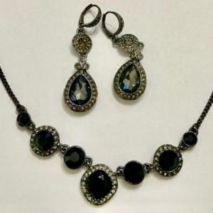 Vintage Givenchy Black Crystal Adjustable 18-20in Necklace n Dangling Earrings
