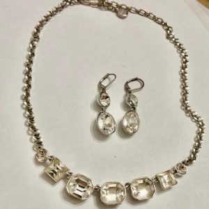 Vintage, Givenchy Silver Tone and Chunky Crystal Necklace and Dangling Earrings
