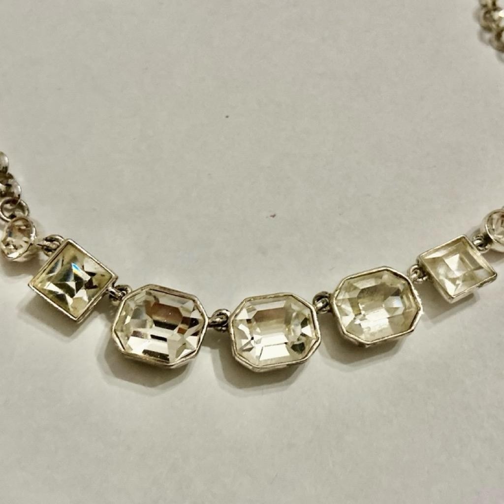 Vintage, Givenchy Silver Tone and Chunky Crystal Necklace and Dangling Earrings