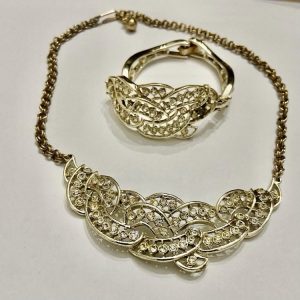 Vintage Kramer 16-inch Gold Tone Clear Crystals Necklace and Bracelet Set
