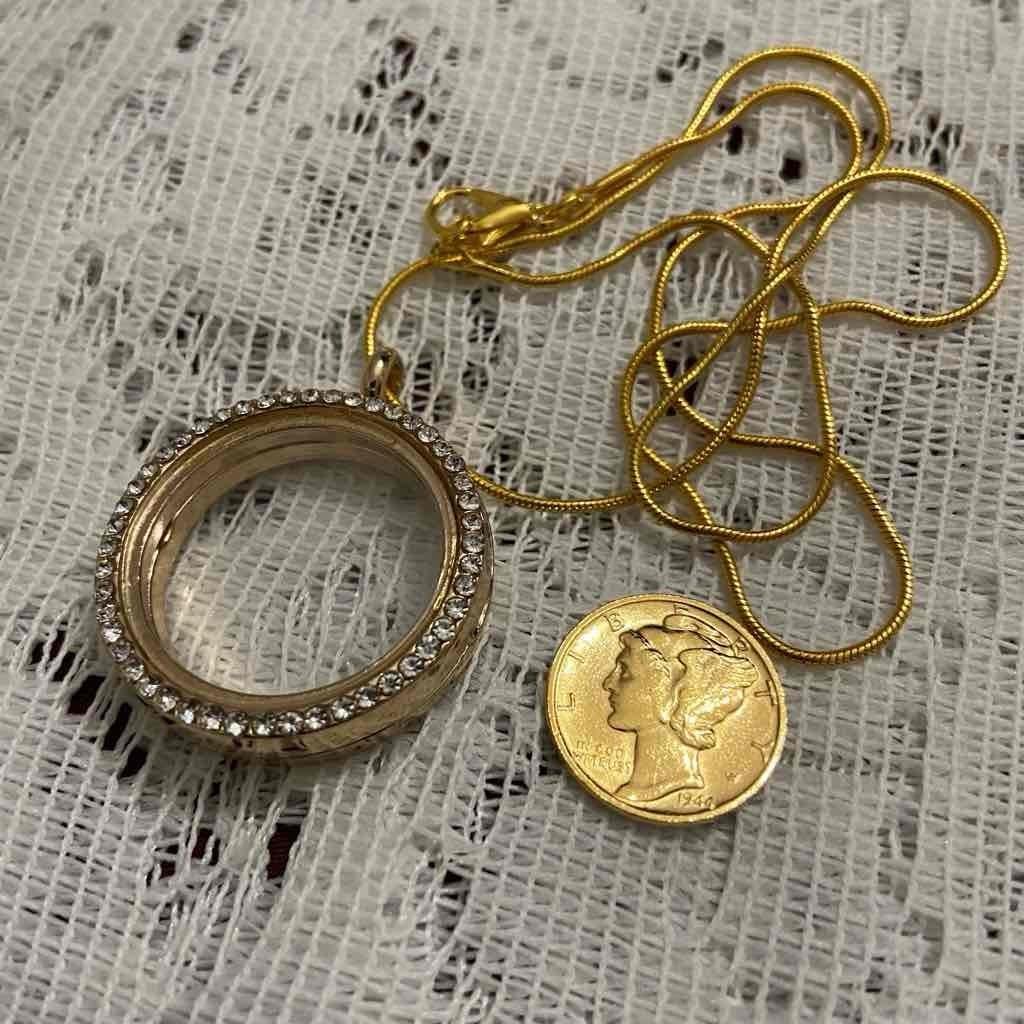 Authentic 1944 Silver (Vermeil) Mercury Dime, with Locket and 18-inch Gold Chain