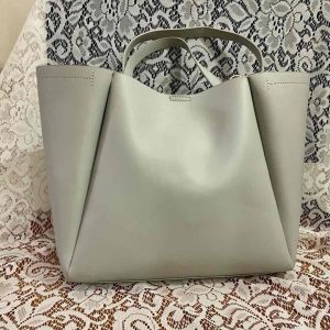 Large, Gray Faux Leather Tote-handbag