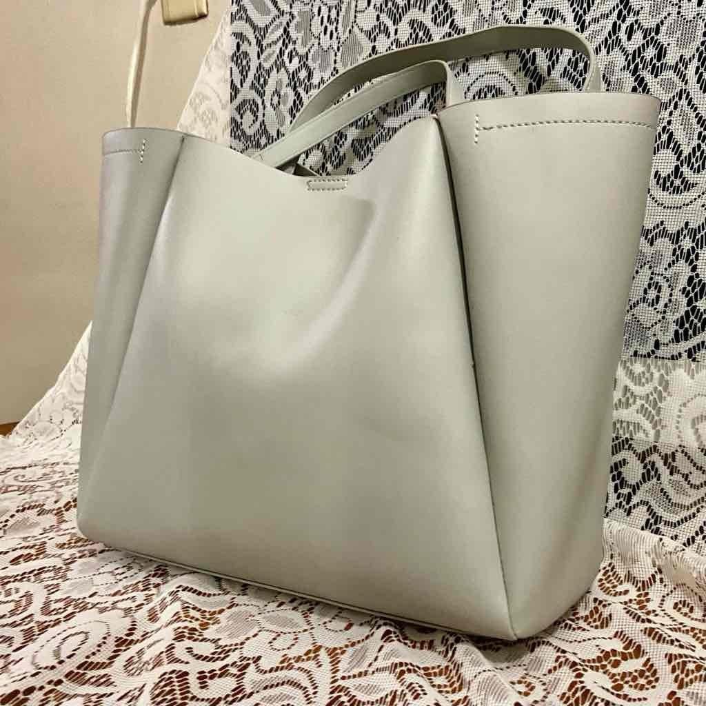 Large, Gray Faux Leather Tote-handbag