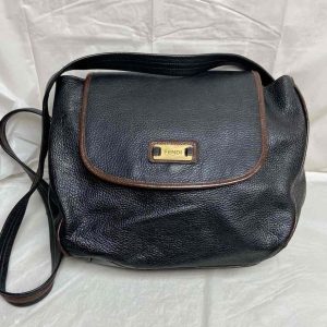 Vintage Fendi Black Leather Crossbody Bag 11in x 11in x 5in