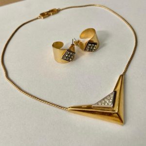 Vintage, Givenchy 1979 Paris-New York 16-inch Gold Tone Necklace w/ Earrings
