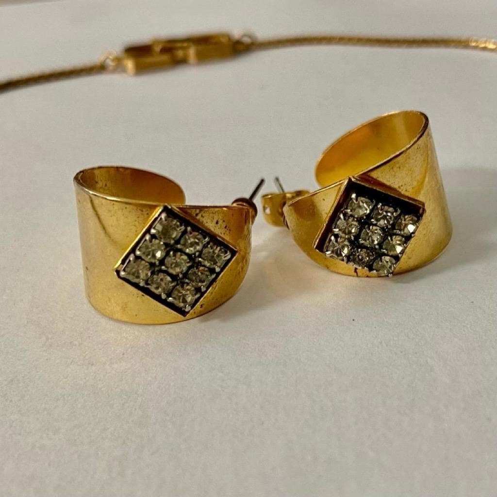 Vintage, Givenchy 1979 Paris-New York 16-inch Gold Tone Necklace w/ Earrings