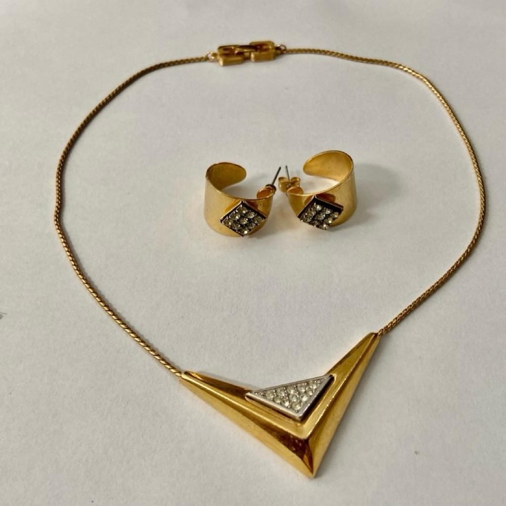 Vintage, Givenchy 1979 Paris-New York 16-inch Gold Tone Necklace w/ Earrings