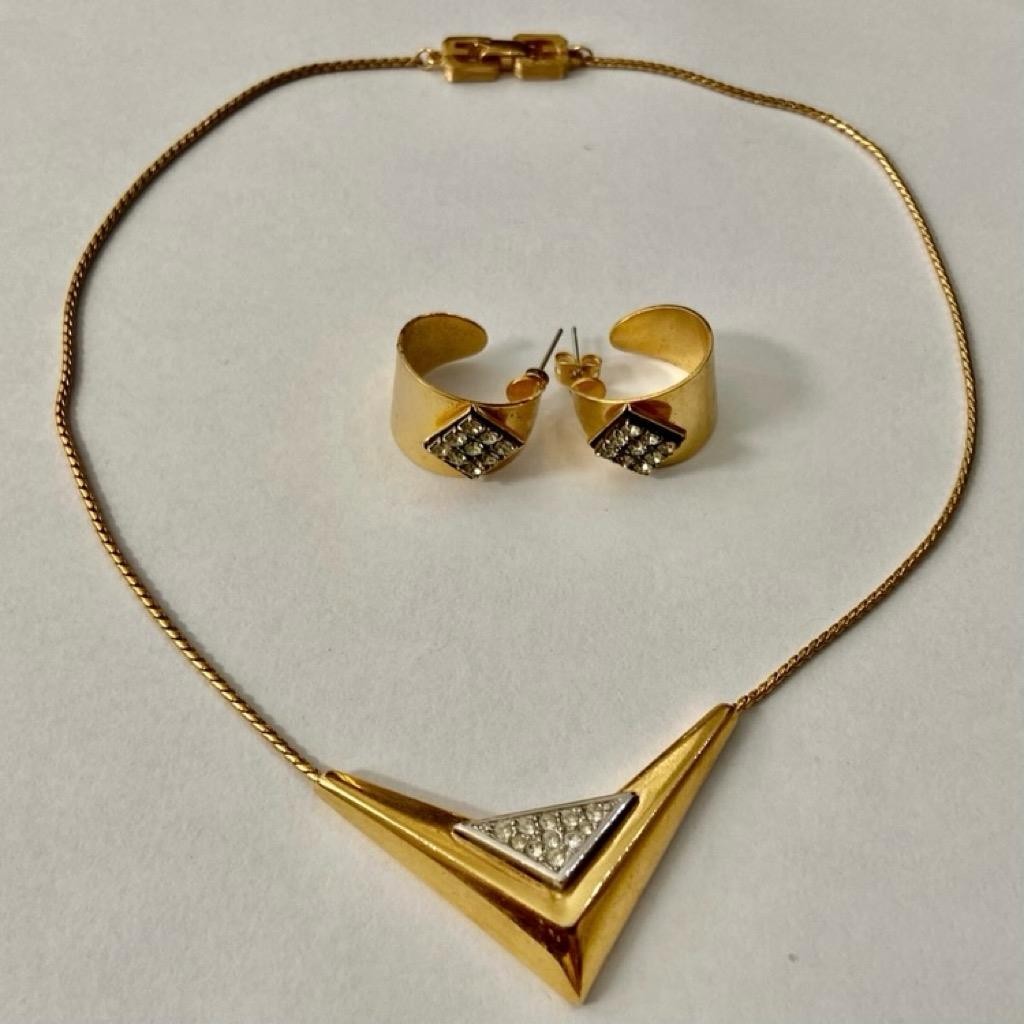 Vintage, Givenchy 1979 Paris-New York 16-inch Gold Tone Necklace w/ Earrings