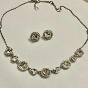 Vintage, Givenchy Silver Tone and Chunky Round Crystal Necklace and Earrings