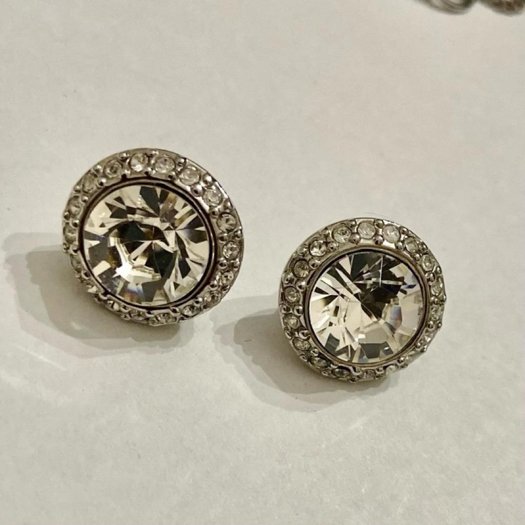 Vintage, Givenchy Silver Tone and Chunky Round Crystal Necklace and Earrings
