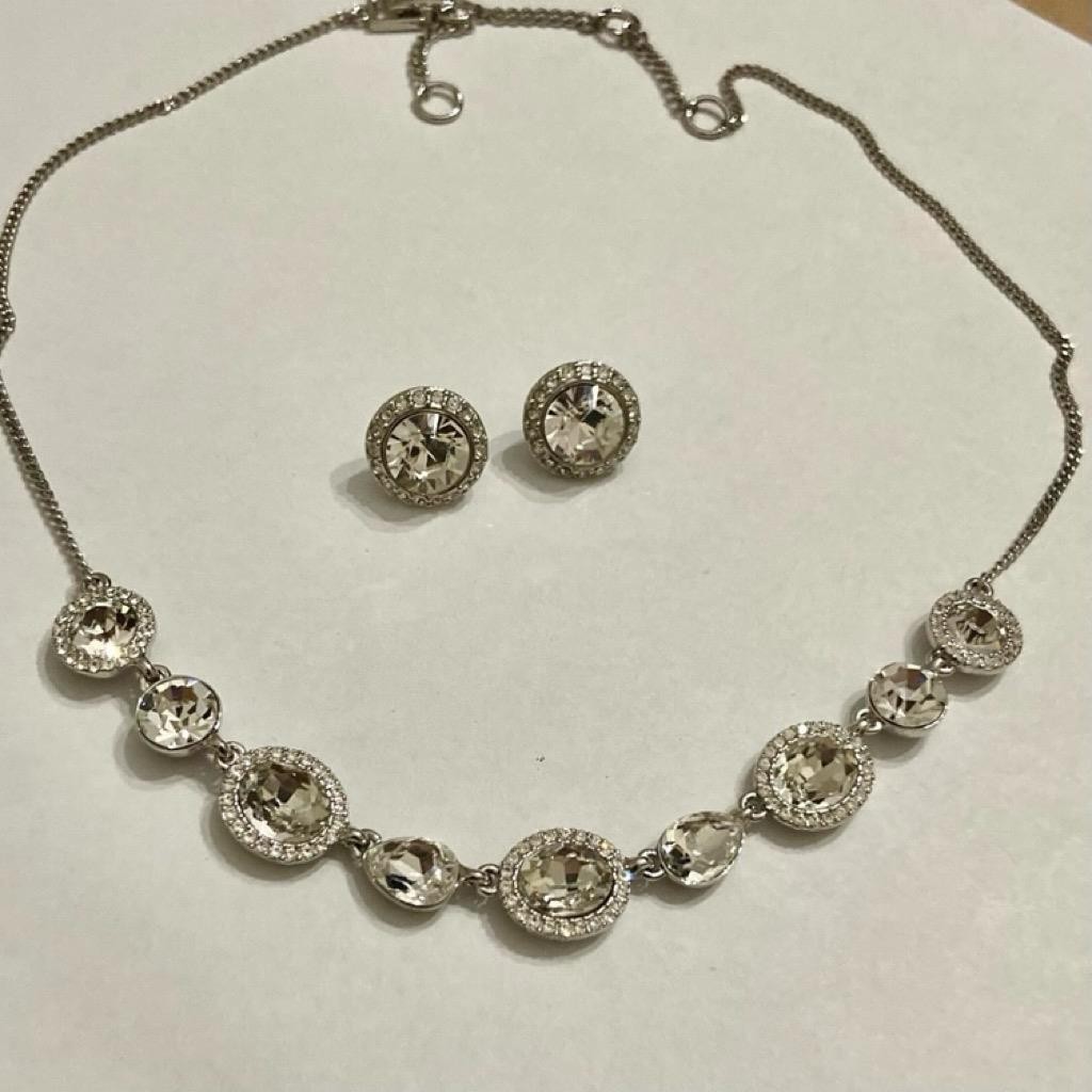 Vintage, Givenchy Silver Tone and Chunky Round Crystal Necklace and Earrings