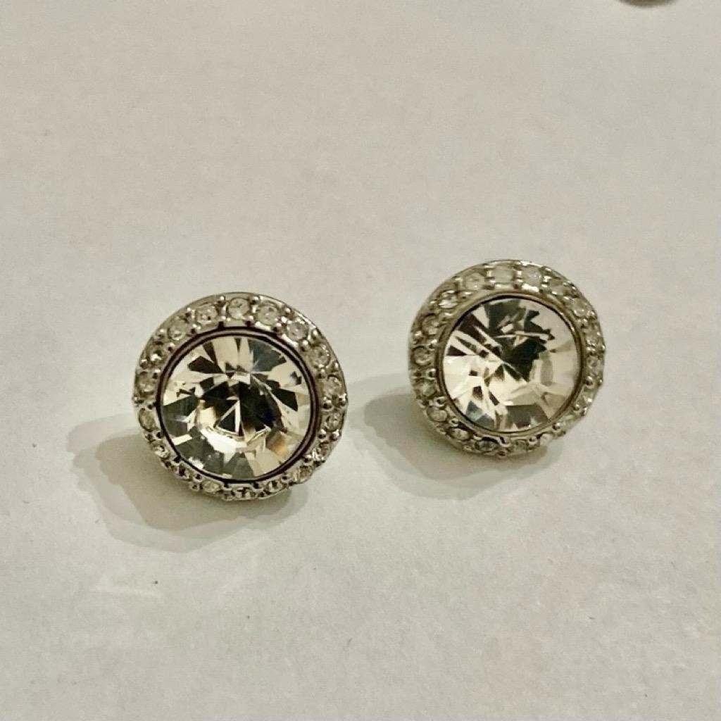 Vintage, Givenchy Silver Tone and Chunky Round Crystal Necklace and Earrings