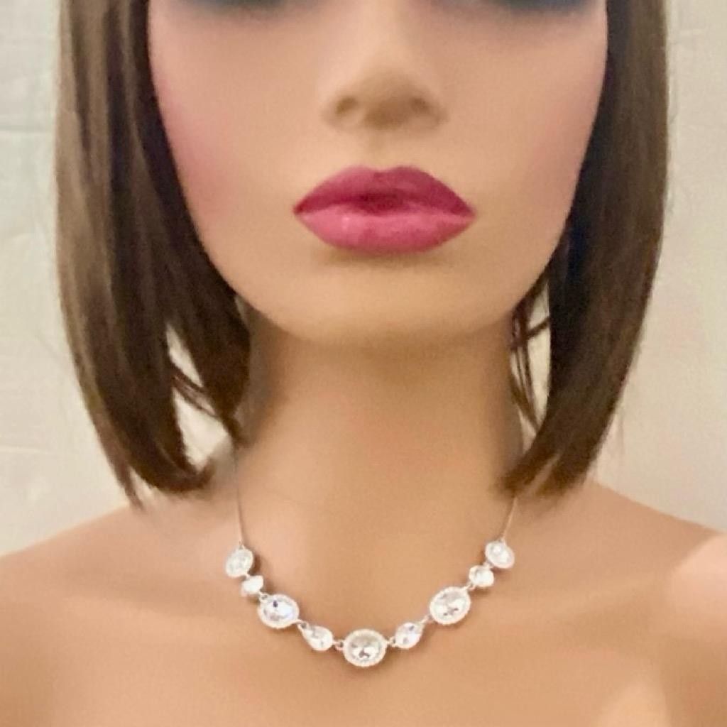 Vintage, Givenchy Silver Tone and Chunky Round Crystal Necklace and Earrings