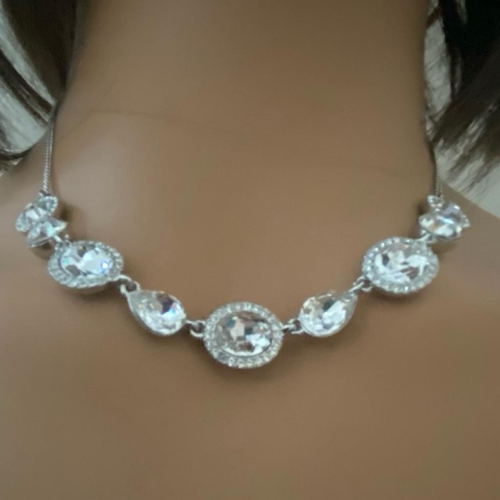 Vintage, Givenchy Silver Tone and Chunky Round Crystal Necklace and Earrings