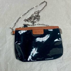 Nine West Black Patent and Tan Leather Crossbody Pouch