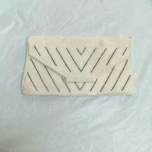 Vintage, White and Black Beaded Clutch Envelope Clutch or Wallet
