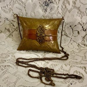 Antique-Art Deco Brass-Copper Small Pillow Purse- Crossbody 4in x 3in x 1.5in