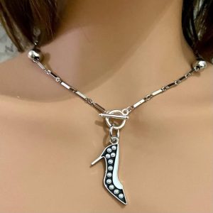 Karl Lagerfeld Silver Tone 16-inch Necklace with Black High Heel Pendant