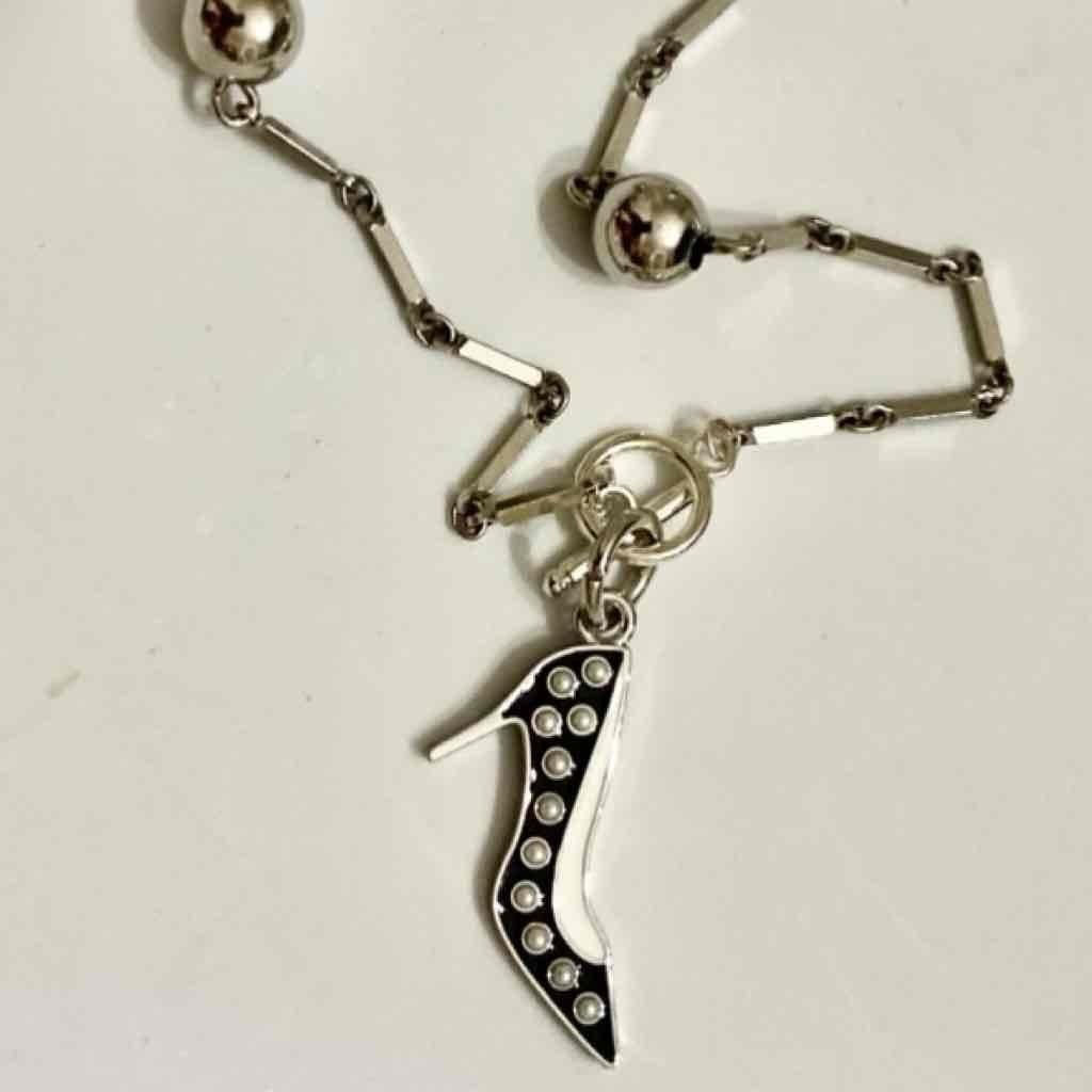 Karl Lagerfeld Silver Tone 16-inch Necklace with Black High Heel Pendant