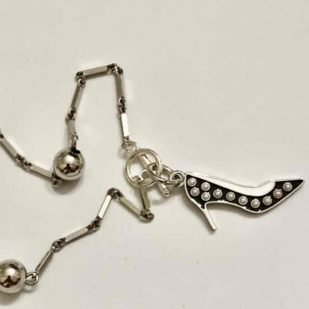 Karl Lagerfeld Silver Tone 16-inch Necklace with Black High Heel Pendant