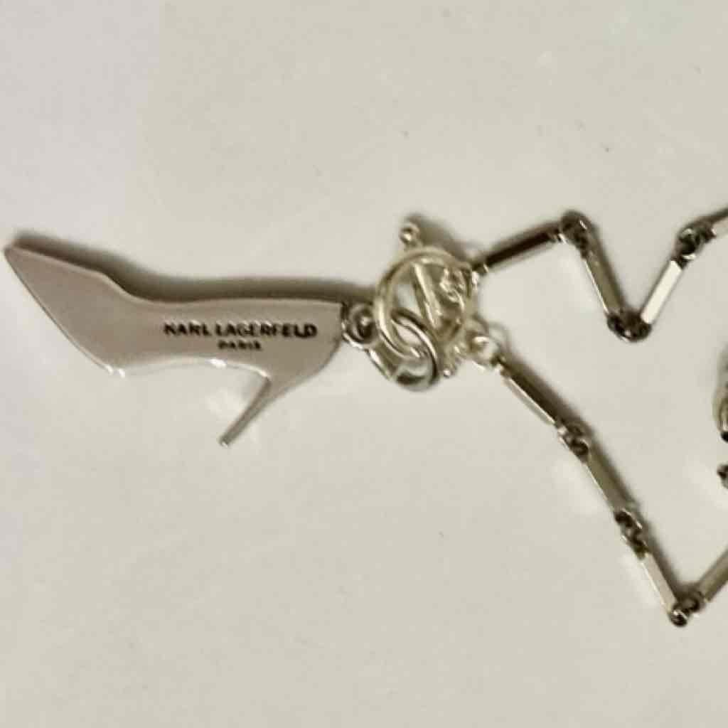 Karl Lagerfeld Silver Tone 16-inch Necklace with Black High Heel Pendant