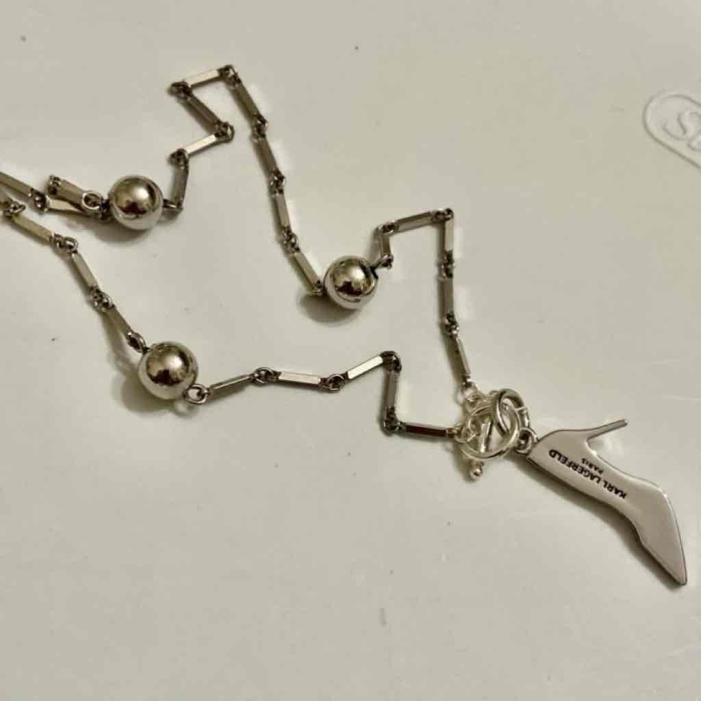 Karl Lagerfeld Silver Tone 16-inch Necklace with Black High Heel Pendant