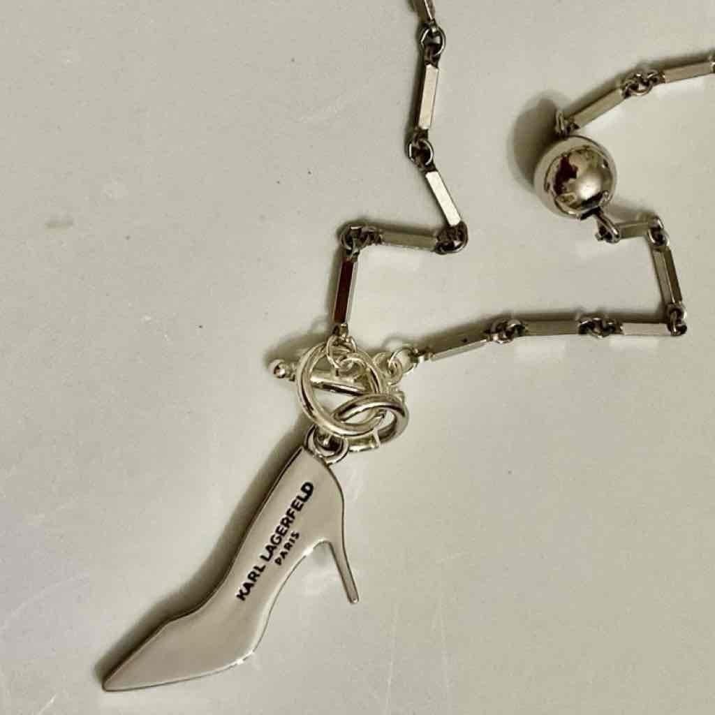 Karl Lagerfeld Silver Tone 16-inch Necklace with Black High Heel Pendant