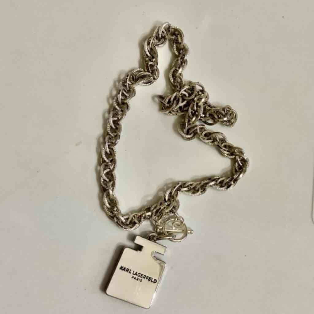 Karl Lagerfeld Silver Tone 18-inch Necklace with Black Perfume Bottle Pendant